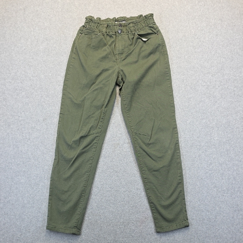 Blue Spice Olive Green Paperbag Waist Pants Stretch Casual Size 5